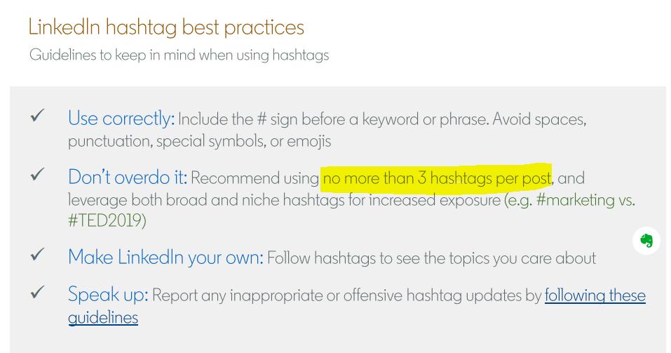 Three hashtags per LinkedIn post is considered ideal