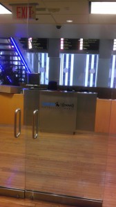 Right off the elevator, looking at the Sirius XM Studio, Waiting Room