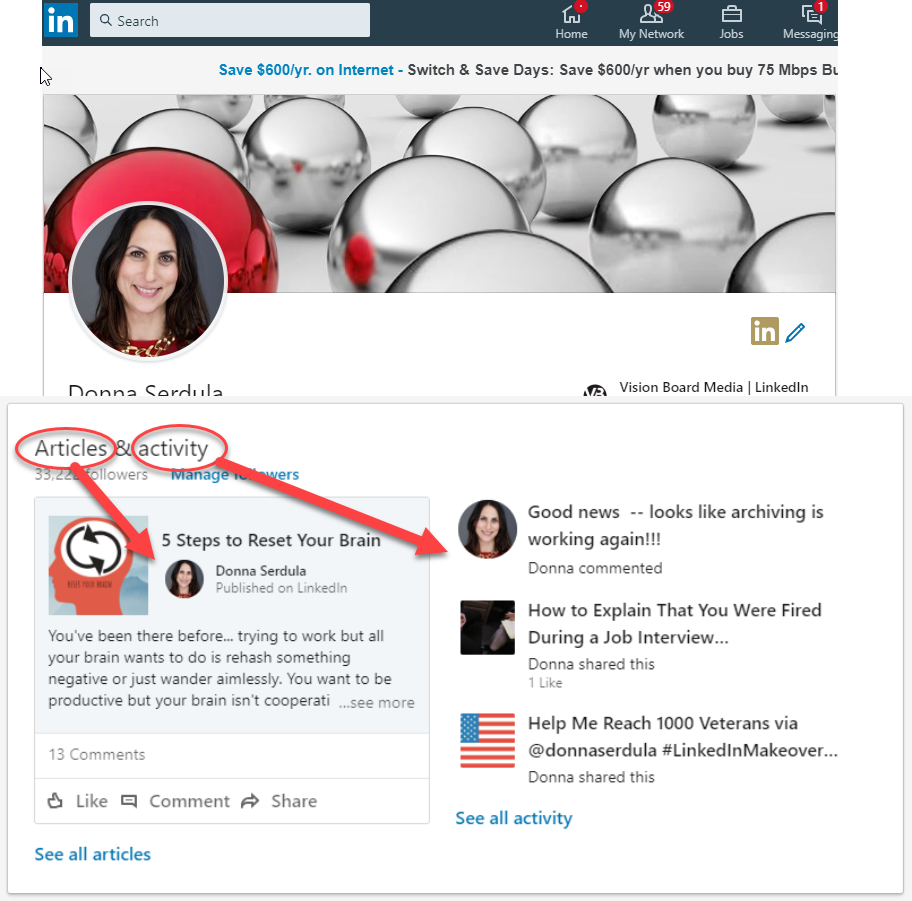 Your LinkedIn activity is visible on your LinkedIn profile