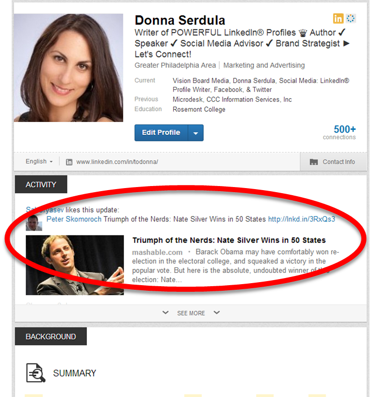 LinkedIn Profile Activity Feed