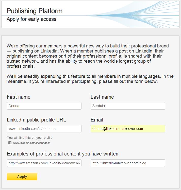 LinkedIn Publishing Platform Wait list