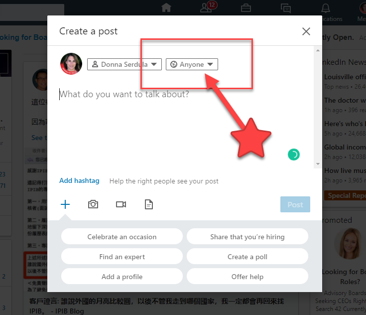LinkedIn Post Visibility, set it to Anyone