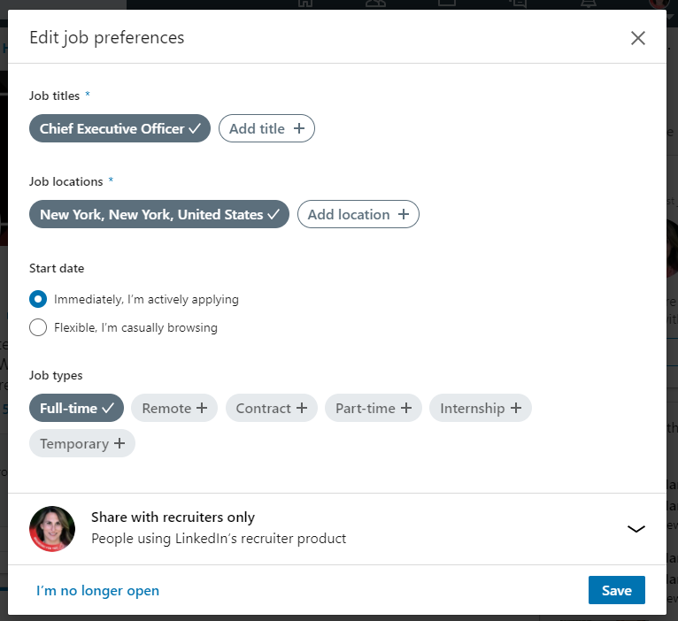 Open to Work Share with recruiters only