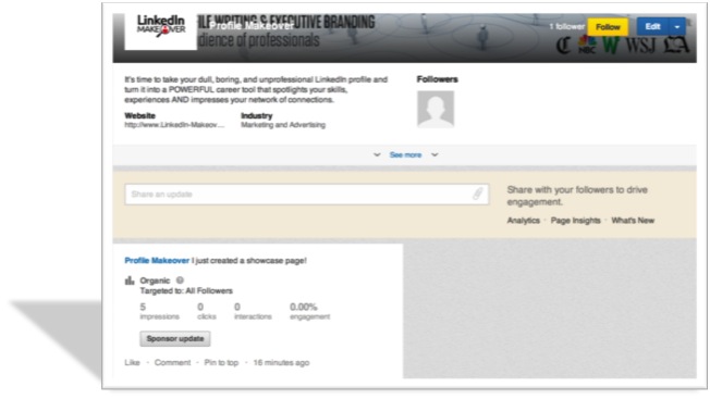 LinkedIn's Showcase Page, Posting Updates